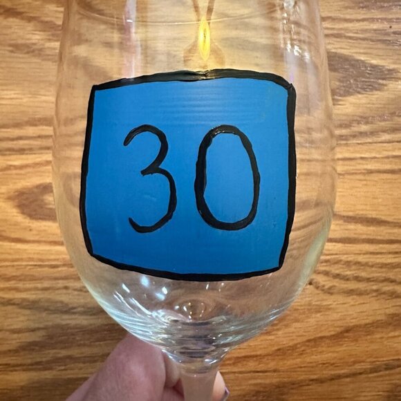 Hand Painted 30th Birthday Wine Glass in Blue - Picture 3 of 5